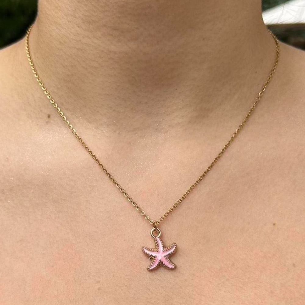 Pink Starfish Necklace and Gold Chain Bohemian Style 
*Adjustable*